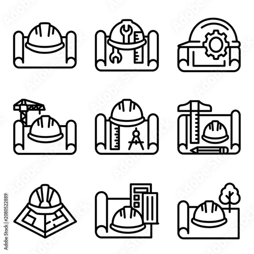 Construction worker hard hat icons set.