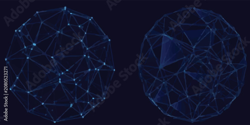Vector futuristic set blue sphere of particles and lines. Network connection big data. Abstract technology background modrn