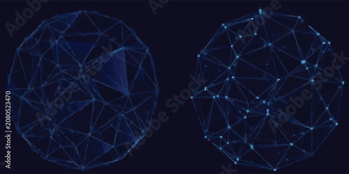 Vector futuristic set blue sphere of particles and lines. Network connection big data. Abstract technology background modrn