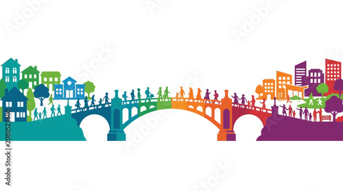 Colorful Bridge Linking Diverse Communities and Cityscapes