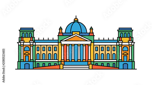 Colorful Flat Vector Illustration of the Reichstag Building in Berlin