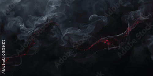Fotografie Abstract blue smoke swirl on black background with flowing light, mist, flame-li