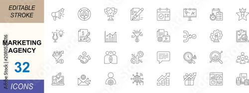 Konstfotografi Marketing agency line icon set