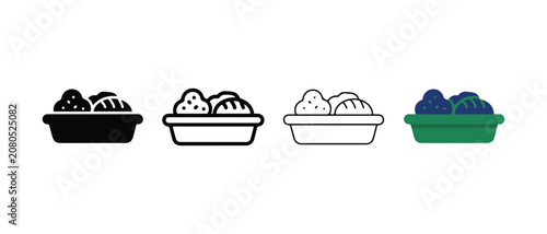 Four different colored illustrations of blueberries in containers for food and fruit icons  blueberries in black white and green containers for graphic resources