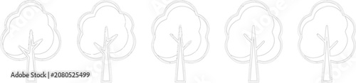 Konstfotografi Five identical deciduous tree illustrations in clean line art style for nature t