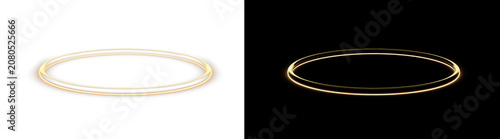 Golden glowing halo ring light isolated on transparent background with soft white border.
