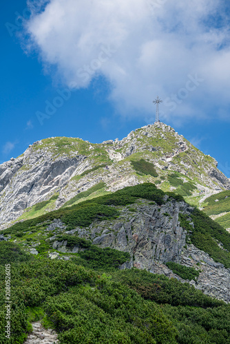 Giewont peak with a steel cross on top, Tatra Mountains, Poland