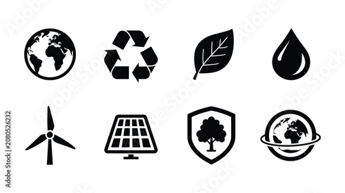 Environment vector icon set depicting sustainable energy