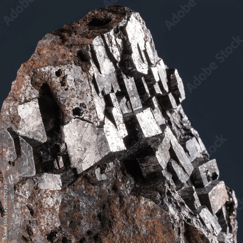 Macro View of Natural Magnetite Ore with Cubic Crystal Structure
