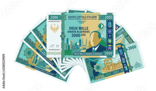 Bild auf Leinwand Minimal Algeria Dinar Paper Money Bundle Vector with 2000 DZD Currency Notes