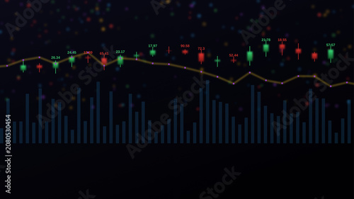 Canvastavla Digital candlestick stock market chart with glowing neon financial data and trad