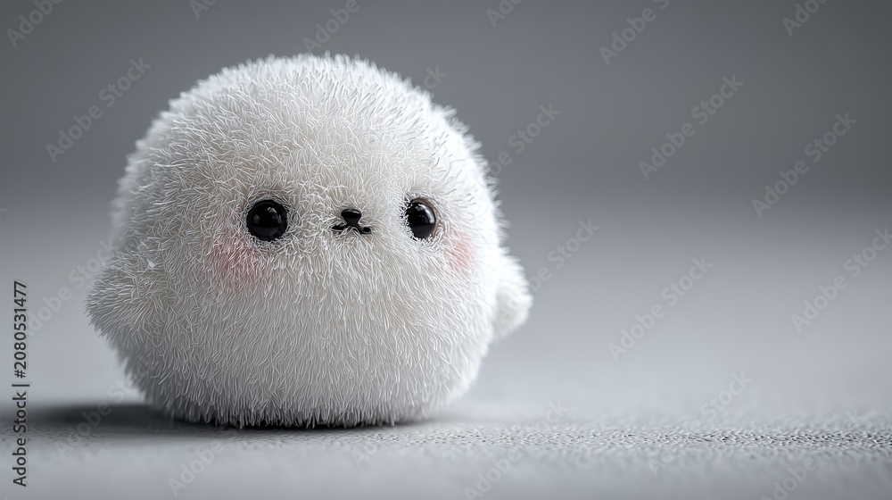 Fototapeta premium Cute Fluffy White 3D Character Mascot Expressing Innocence and Adorability for Kawaii Design, Soft Toy Concept, and Emotional Comfort