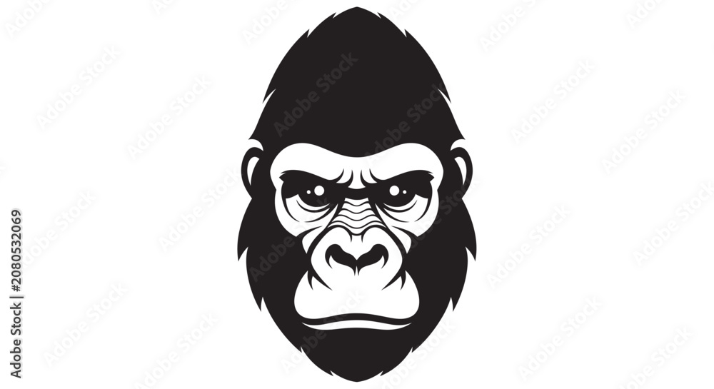 Φωτογραφία Gorilla Head Silhouette Against White Background Bold Graphic Design ape