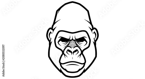 Photography Gorilla Head Silhouette On White Background Black And White Line Art