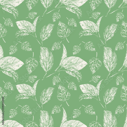 Watercolor Botanical Leaf Seamless Pattern on Soft Green Background for Fabric and Surface Design