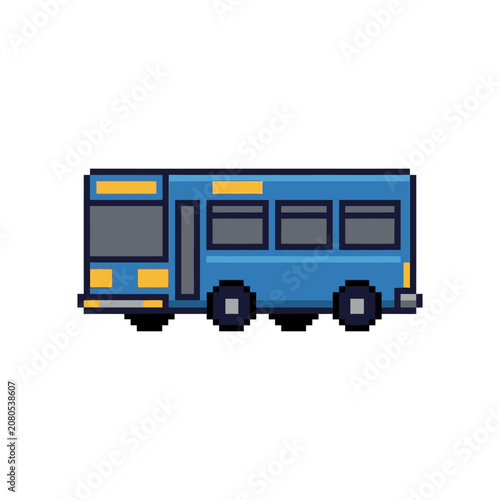 Blue School Bus Pixel Art Vehicle.