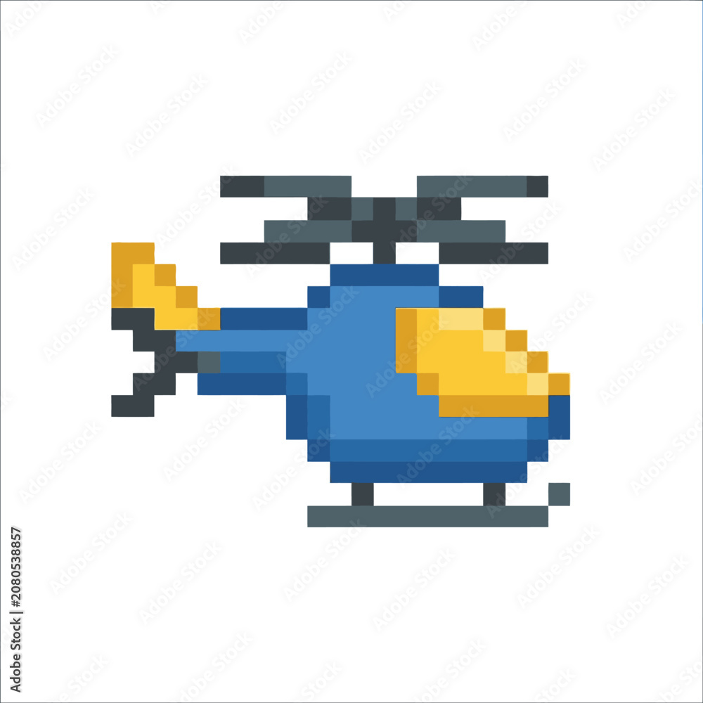 Fototapeta premium Blue and yellow pixel helicopter model.