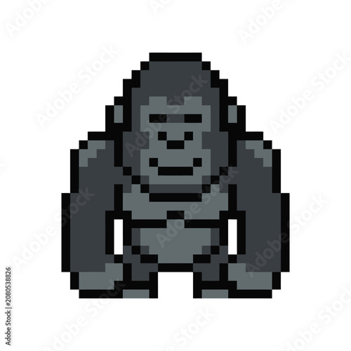 Pixel art gorilla character design.