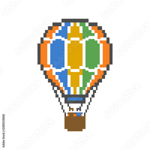 Colorful Pixel Art Hot Air Balloon.