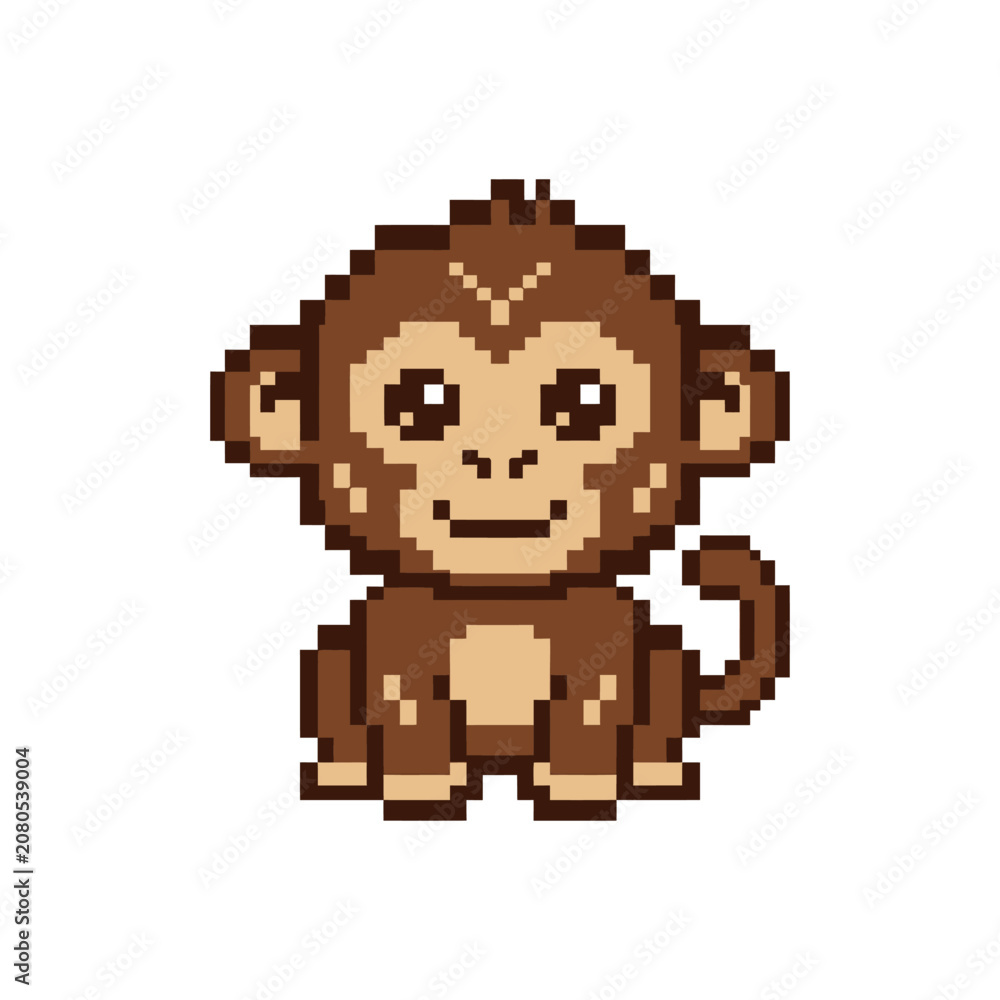 Fototapeta premium Pixel art monkey character design.