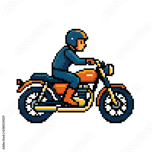 Man Riding Motorcycle Wearing Blue Helmet.