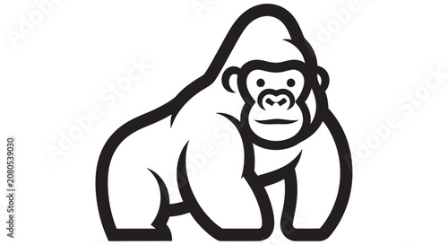 Konstfotografi Gorilla Silhouette On White Background Minimalist Animal Design ape primate