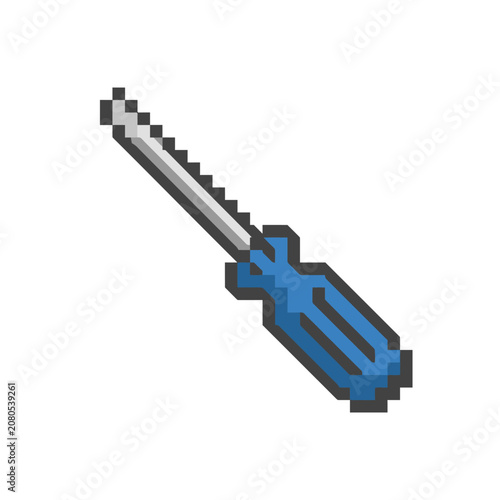 Pixel art screwdriver tool icon blue.
