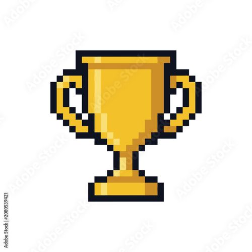 Golden Trophy Cup Pixel Art Design.