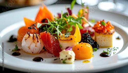 Fine dining seafood salad with citrus and herbs
