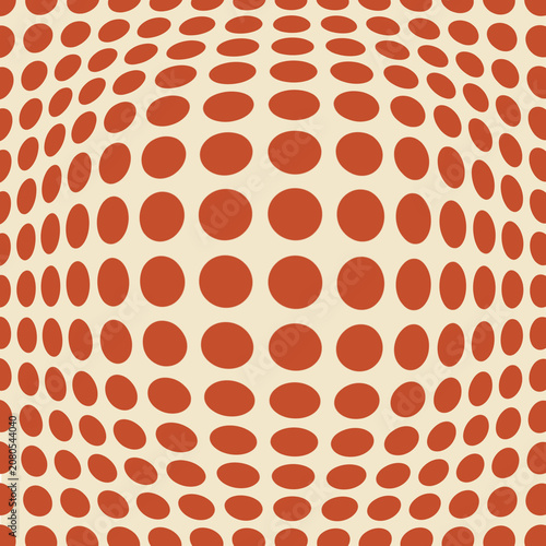 Fotografija Abstract retro halftone polka dot pattern with 3D bulge distortion effect, terracotta brown and cream optical illusion background