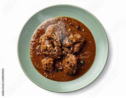 Palakkad Mutton Jeera Kari Cumin Roast On Sage Green Plate Isolated On White Background
