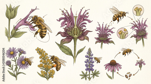 bee and flowers