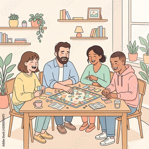 Friends playing board game indoors together