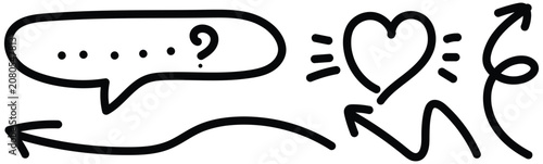 Hand drawn vector graphics with speech bubble and heart arrows
