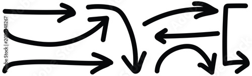 Hand drawn vector arrow graphics set directional indicators flowcharts and process visuals