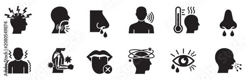 Foto Medical cold and flu symptoms icon set