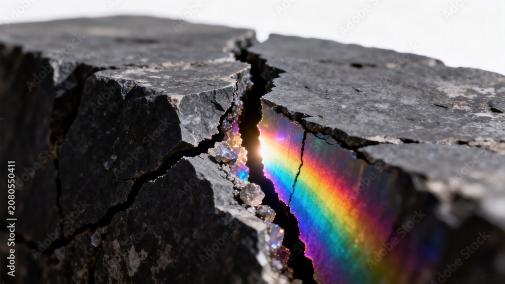 Naklejka premium Cracked rock with rainbow light
