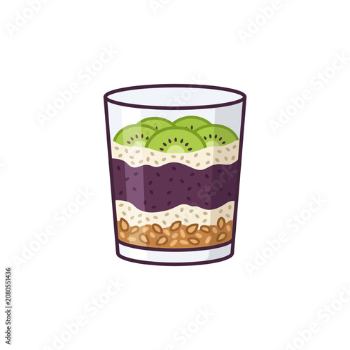 Schilderij op canvas Delicious layered dessert with kiwi fruit.