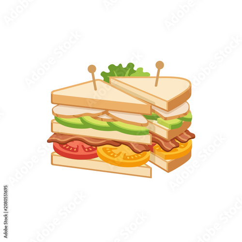 фотографія Delicious sandwich with fresh ingredients stacked.