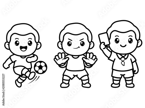 Soccer Player Goalie and Referee Cartoon Coloring Page