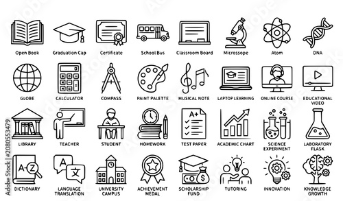 Fotografía Big Education UI Icon Set with Learning Science School University and Academic S