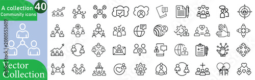 Photos A collection of Community icons set with editable stroke, including network, organization, philantrophy, culture, social, beloging, equity, support, sociability, trust