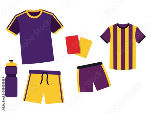 Purple and Yellow Soccer Uniform Kit and Referee Cards Vector