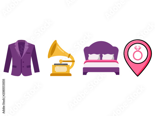 Wedding and Lifestyle Flat Vector Icon Collection
