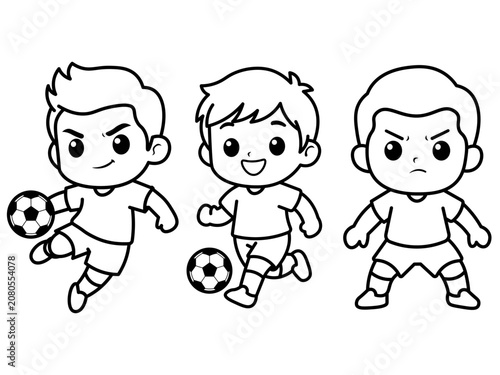 Cartoon Soccer Boys Line Art Coloring Page