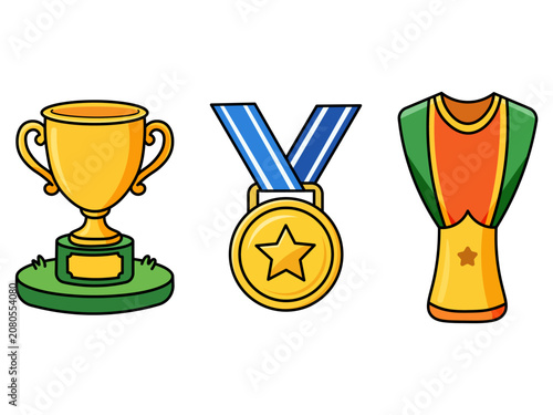 Gold Sports Trophy and Medal Cartoon Illustration Collection