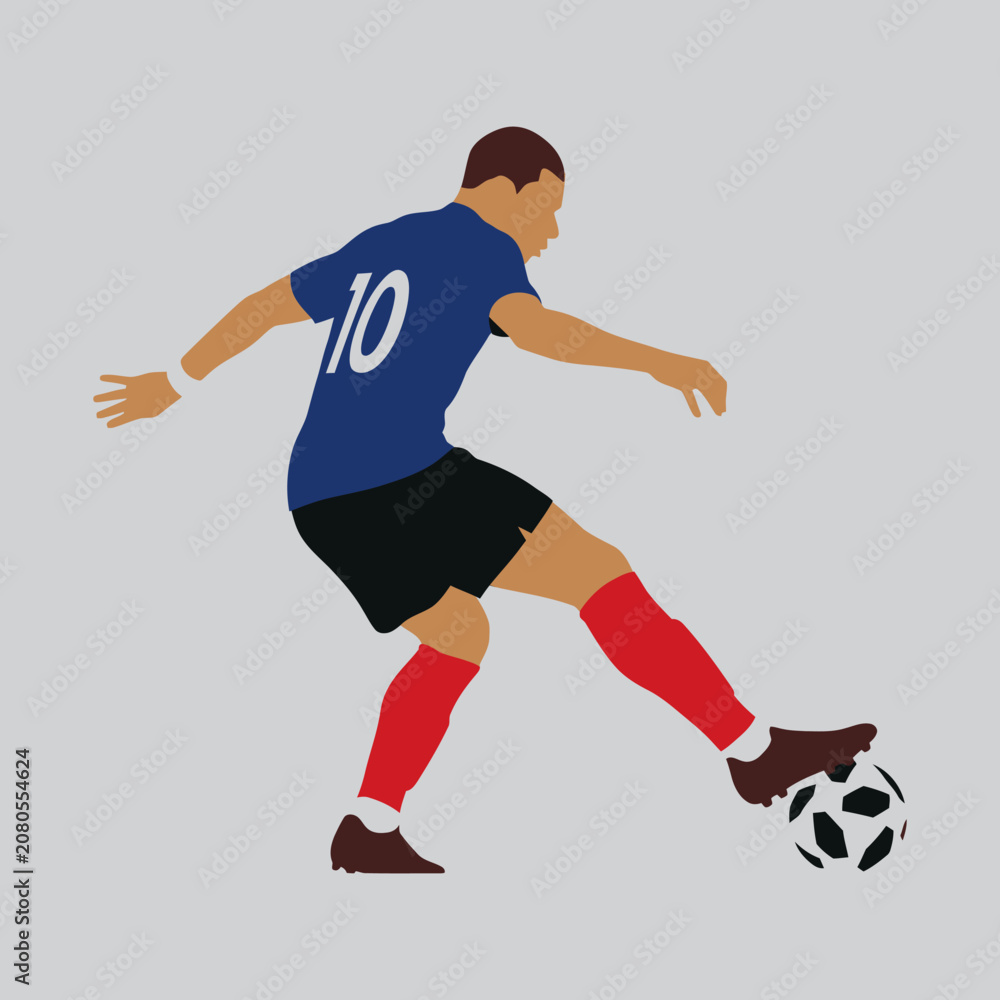 Fototapeta premium Soccer Player Kicking Ball, Flat Design Illustration