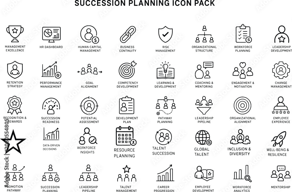 Naklejka premium Succession planning and business management icons on white background