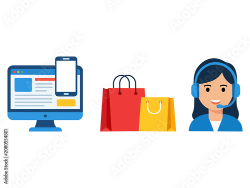 Customer Support and E-commerce Online Shopping Vector Set