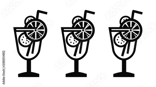 Cocktail icon vector art of fruity beverages with garnishes